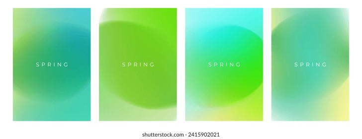 Set of Springtime green color backgrounds with bright blurred gradients for Spring season creative graphic design. Vector illustration.