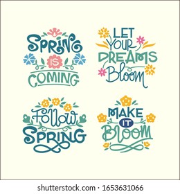 Set of Springtime Phrase Quote Vector Illustration with handwriting and Flowers Blossom