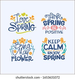 Set of Springtime Phrase Quote Vector Illustration with handwriting and Flowers Blossom