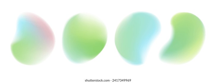 Set of Springtime theme blurred liquid shapes. Color gradients. Fluid dynamic elements for Spring season creative graphic design. Vector illustration.