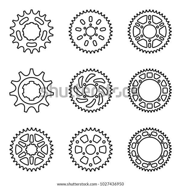 Set Sprocket Wheel Icons Vector Thin Stock Vector (Royalty Free) 1027436950