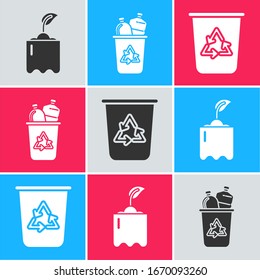 Set Sprout in bottle, Recycle bin with recycle symbol and Recycle bin with recycle symbol icon. Vector