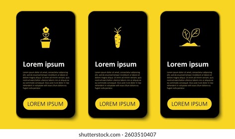 Set Sprout, Carrot and Flower in pot. Business infographic template. Vector
