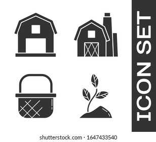 Set Sprout, concepto Farm House, cesta de compras e icono del concepto Farm House. Vector