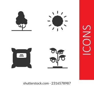 Set Sprout, Fruit tree, Pack full of seeds and Sun icon. Vector