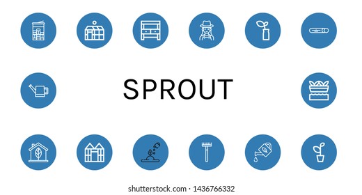 Set of sprout icons such as Mint, Greenhouse, Potting bench, Gardener, Plant, Eco, Rake, Watering can, Hydroponic gardening , sprout