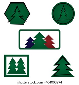 Set spruce logo. Five elements isolated. Fir, icon. White background.