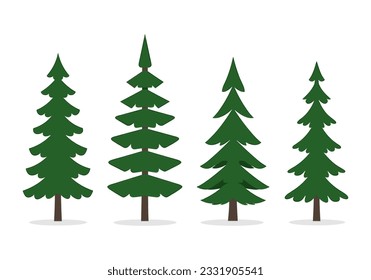Set of spruce tree vector design in flat style