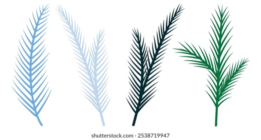 Set of spruce twigs, pines branches vector illustration, foliage, fir, winter branch elements. 