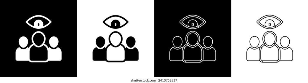 Set Spy, agent icon isolated on black and white background. Spying on people.  Vector