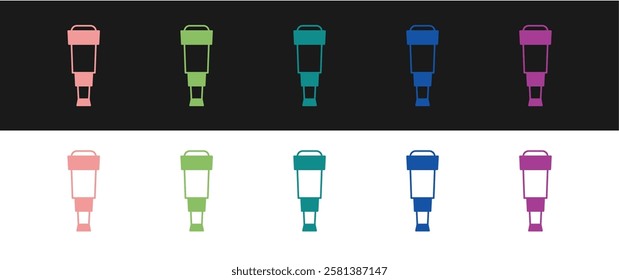 Set Spyglass telescope lens icon isolated on black and white background. Sailor spyglass.  Vector