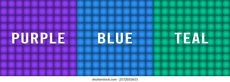 Set of square abstract backgrounds with checkered texture. Teal green, purple and blue banners. Trendy geometric pattern	