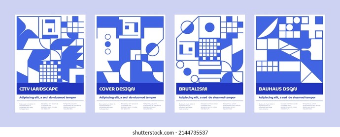 Set of square abstract posters in scandinavian style, with whimsical brutalistic geometric shapes