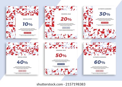 Set of square advertising web banners with abstract geometric pattern. Trendy sale and discount promo backgrounds for social media mobile applications. Vector editable background EPS 10