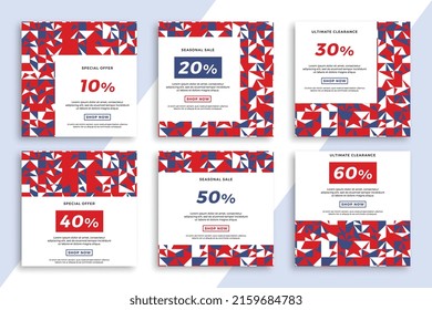 Conjunto de banners web de publicidad cuadrada con un patrón geométrico abstracto. Venta de moda y descuento de antecedentes promocionales para aplicaciones móviles de medios sociales. EPS de fondo modificable del vector 10