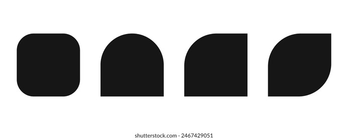 Set of square, arch, semiarch and leaf shapes. Templates for greeting cards, business brochures, event or party banners in abstract archway form isolated on white background. Vector illustration.