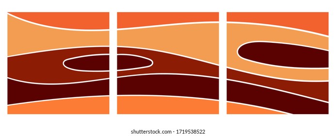 Set of square backgrounds with abstract wavy pattern for social networks with place for text. Combined sand and brown colors. Copy space. Modern trendy stock vector illustration. Trend colors 2020