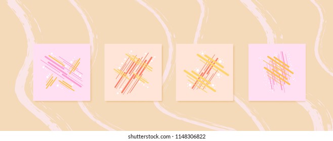 Set of  square backgrounds with  geometric elements for social media networks.  Post templates with decoration. Cards with empty space for text. Vector illustration.