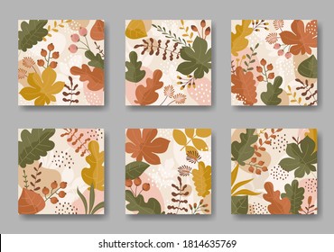 Set of square backgrounds with leaves ornament