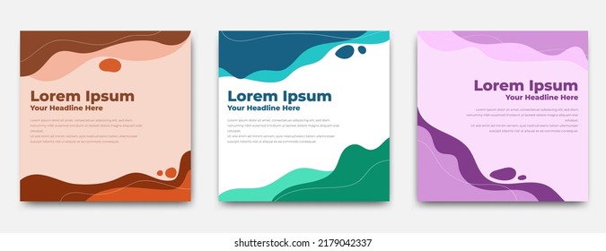 Set of Square banner design with abstract wavy shape. Usable for social media post, card, banner, and web ads.