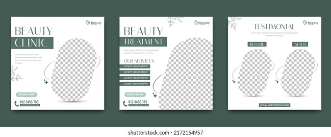 Set of Square banner design template for salon, massage, and spa promotion. Usable for social media post, card, banner, and web ads.