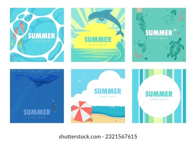 set of square banner frames with summer concept.
