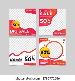 Set Of Square Banner or Media Social Post Promotion Full Color Desig. Perfect For Promotion Social Media and web, Advertising Discount Sale