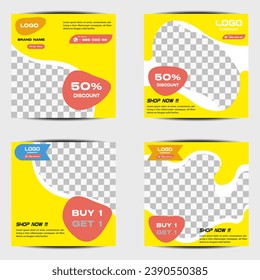 Set of square banner styles, white and yellow background colors. Suitable for social media posts and internet advertisements.