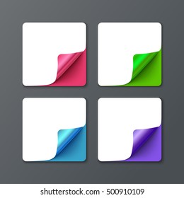 Set of square banner template with curl corners. Realistic vector paper with curved corner. Paper template for print and web banner, flyer for sale and promo advertising text message