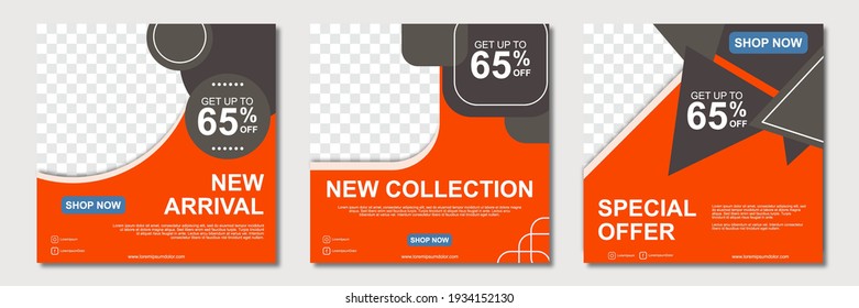 Conjunto de diseño de plantillas de banner cuadrado con un lugar para las fotos. Adecuado para publicaciones en medios sociales, instagram y anuncios de internet. Ilustración del vector