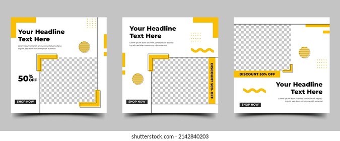 Set of Square banner template design. White background with abstract yellow ornament.