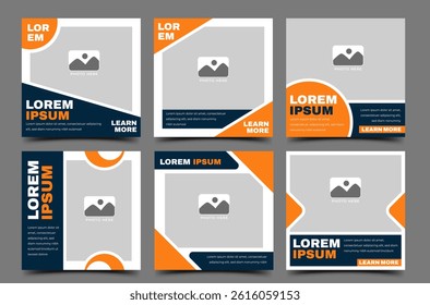 Set of square banner template design. Modern social media post with orange and blue color. Usable for social media post and web ads.