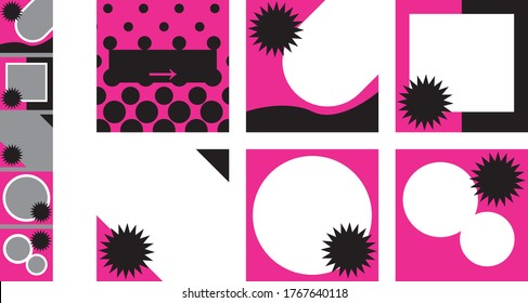 Conjunto de plantillas de banner cuadrado. Colores rosa y negro. Adecuado para publicaciones en medios sociales y anuncios en internet. Las zonas grises son transparentes.