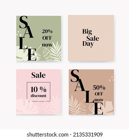 set of square banner templates. discount, sale. Suitable for social media posts and online advertising on the internet. Vector illustration