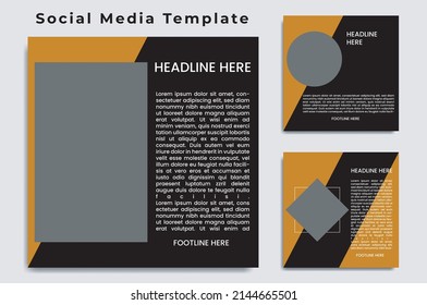 Set of square banner templates, minimal editable digital business marketing banners. Brown background color and and brown color font with stripes. Suitable for social media posting and social media