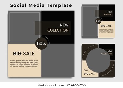Set of square banner templates, minimal editable digital business marketing banner. Background colors and fonts with stripes. Suitable for social media post and web internet advertisement social media