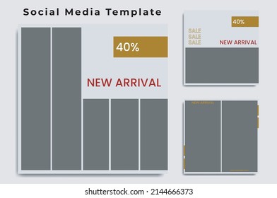 Set von quadratischen Bannervorlagen, minimaler editierbarer digitaler Business-Marketing-Banner. Hintergrundfarben und Schriftarten mit Streifen. Geeignet für Social Media-Post und Web-Werbung in sozialen Medien
