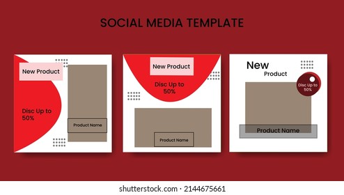 Conjunto de plantillas de banner cuadrado, banners de marketing de negocios digitales mínimos editables. El color de fondo es rojo y blanco y el color de fuente es negro con rayas. Adecuado para publicaciones en medios sociales