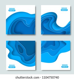 Set of square banner templates with paper cut shapes. Abstract design. Vector Illustration. eps 10