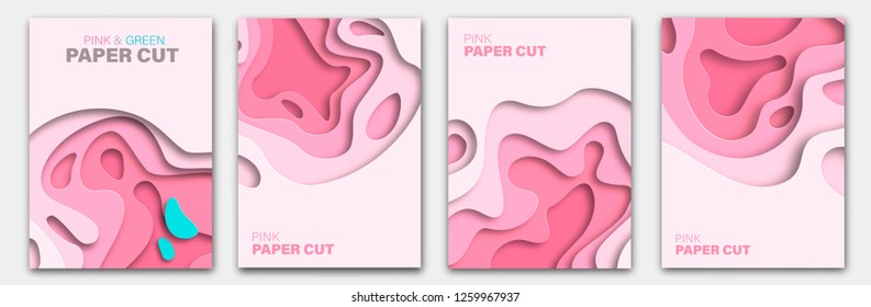 Set von quadratischen Bannervorlagen mit Papierschnitt-Formen. Helles, modernes abstraktes Design. Vektorillustration Illustration.