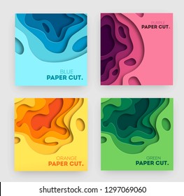 Set of square banner templates with paper cut shapes. White modern abstract design for business presentations, flyers, posters. Vector Illustration. eps 10