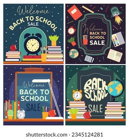 Set of square banner Welcome Back to School Sale. Vector illustration.