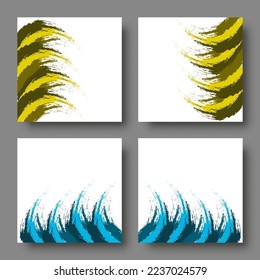 Set of square banners. Abstract colored brush strokes on white background