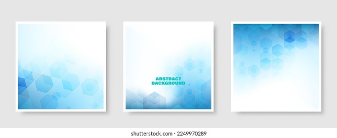 Set of square banners, blue abstract background blue hexagon