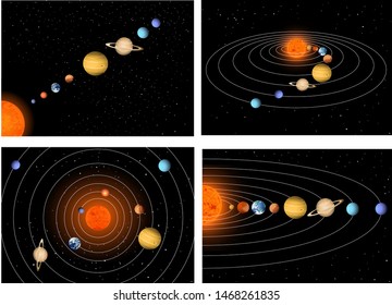 Set of square banners on the theme solar system planets