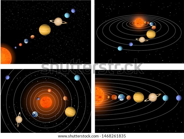 Set\
of square banners on the theme solar system\
planets