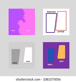 Set of square Before and After templates. Comparison banners with empty space. Vector illustration.