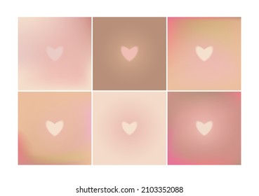 Set of square beige gradient vector backgrounds with small hearts. Cute Valentine's day backgrounds.