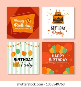 Set of square birthday greeting cards. Vol.1