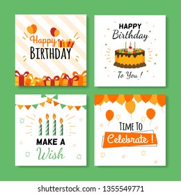 Set of square birthday greeting cards. Vol.2